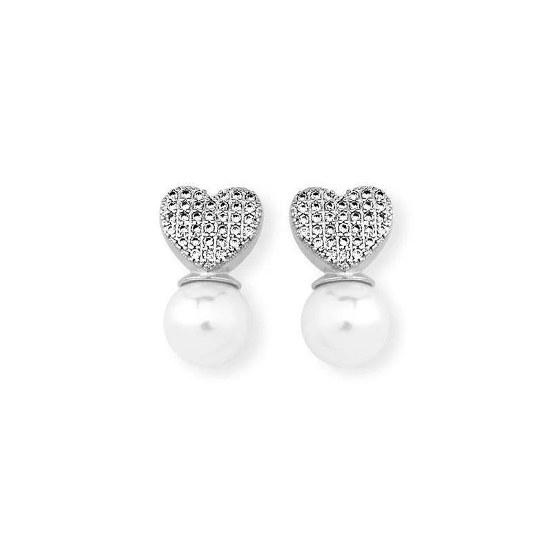 BRINCO CORAÇÃO COM PEDRAS DE ZIRCÔNIA E PÉROLAS