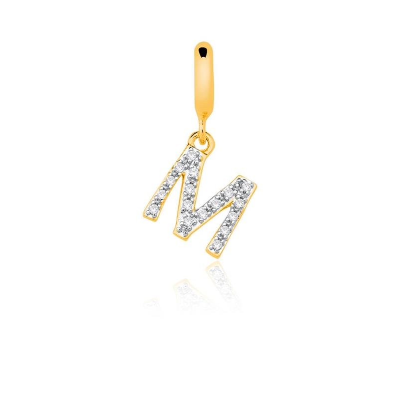 CHARM PENDENTE LETRA M COM PEDRAS DE ZIRCÔNIA