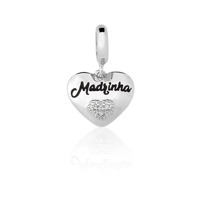 CHARM PENDENTE MADRINHA COM DETALHES EM RESINA PRETA E PEDRAS DE ZIRCÔNIA