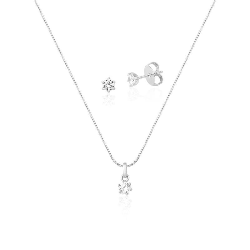 CONJUNTO PONTO DE LUZ COM PEDRAS DE ZIRCÔNIA 4MM