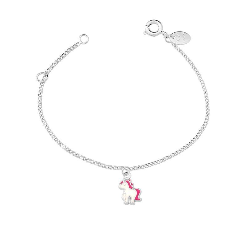 PULSEIRA INFANTIL UNICÓRNIO DETALHES COM ESMALTE BRANCO E ROSA FORTE