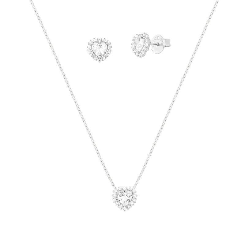 CONJUNTO PONTO DE LUZ CORAÇÃO COM PEDRAS DE ZIRCÔNIA