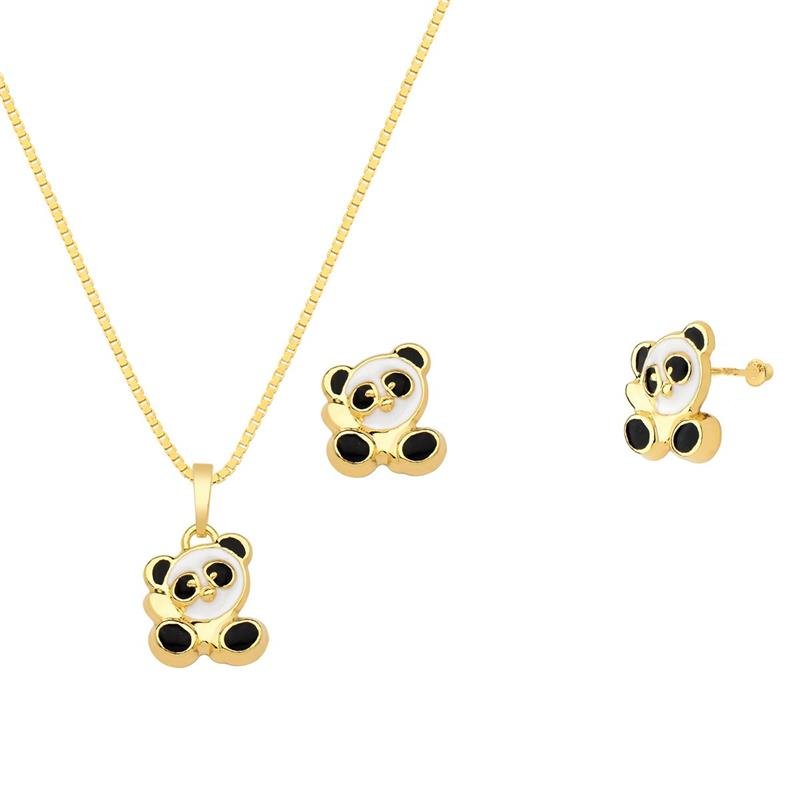 CONJUNTO PANDA DETALHES COM ESMALTE BRANCO E PRETO