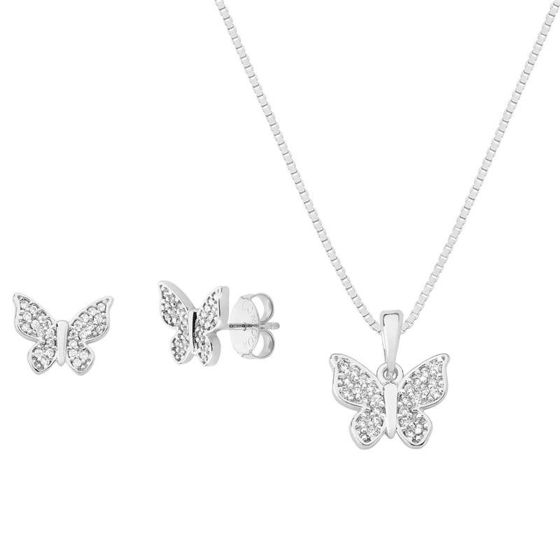 CONJUNTO BORBOLETA COM PEDRAS DE ZIRCÔNIA