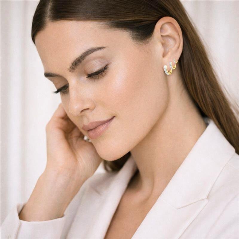 TRIO DE BRINCOS CLICK ARGOLA CRAVEJADA