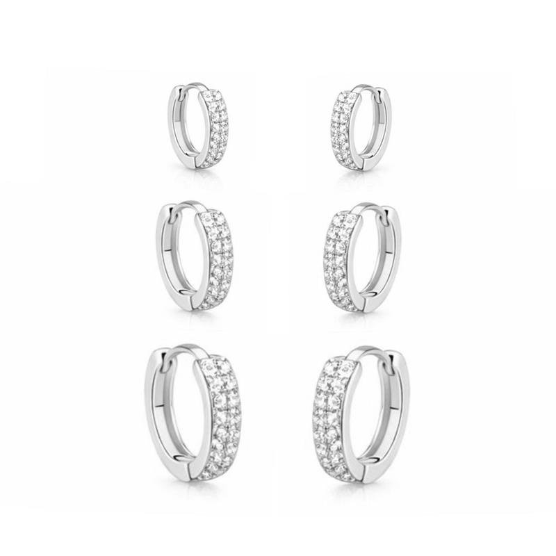 TRIO DE BRINCOS CLICK ARGOLA CRAVEJADA