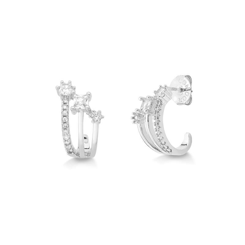 BRINCO MEIA ARGOLA TRES FIOS COM ZIRCONIAS