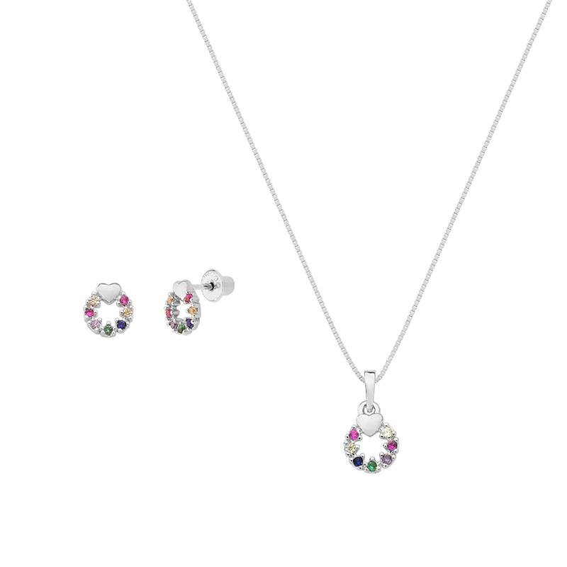 CONJUNTO GUIRLANDA CORAÇÃO COM PEDRAS DE ZIRCÔNIA - PINK STAR