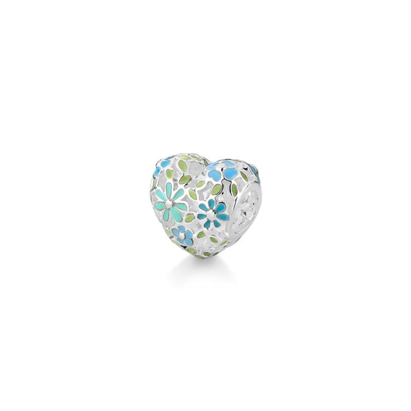 PINGENTE CHARM PASSANTE CORAÇÃO FLORAL