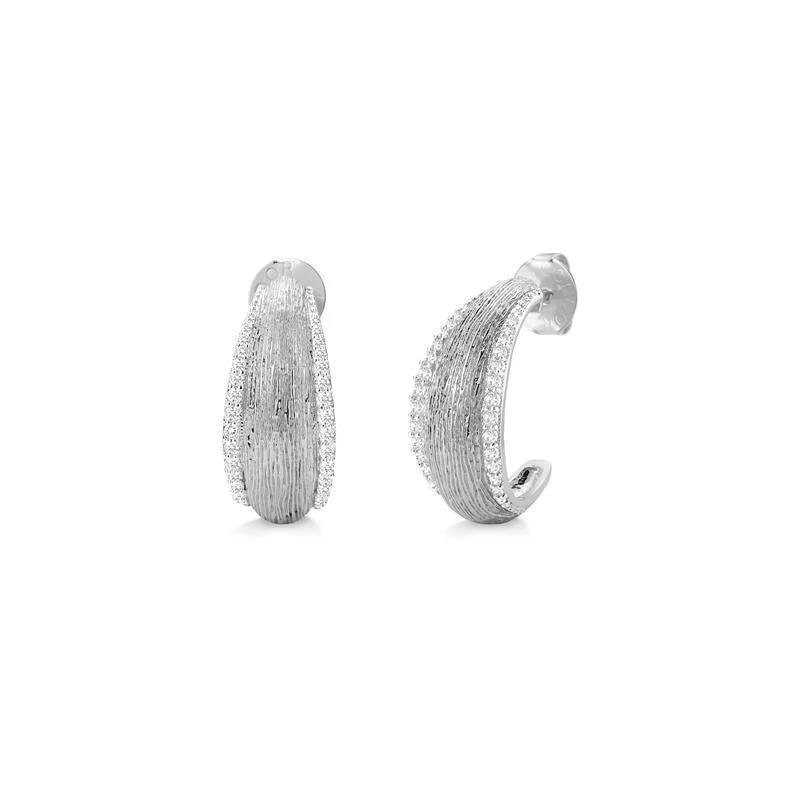 BRINCO MEIA ARGOLA ABAULADA COM TEXTURA E PEDRAS - SENSE
