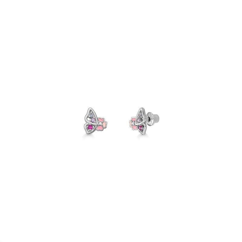 BRINCO BORBOLETA E FLOR COM DETALHES EM RÓDIO E RESINA - PINK STAR