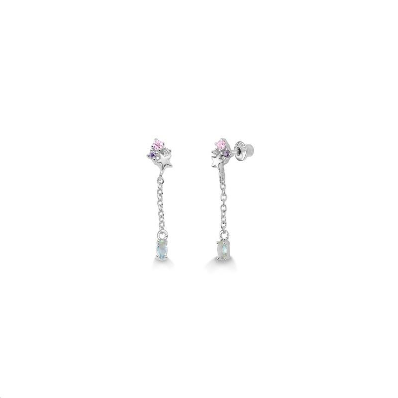 BRINCO PENDENTE ESTRELA COM DETALHES EM RÓDIO - PINK STAR