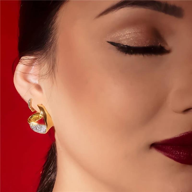 BRINCO MEIA ARGOLA FITA COM PEDRAS - CHERIE