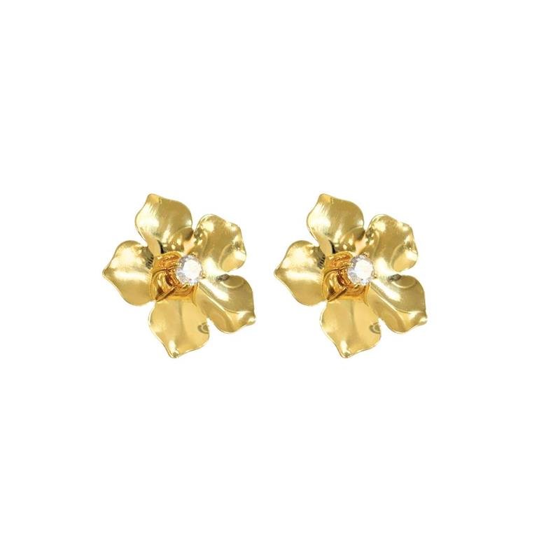 BRINCO 4 EM 1 FLOR COM PONTO DE LUZ BANHADO A OURO BRANCO - ESSÊNCIA ORGÂNICA